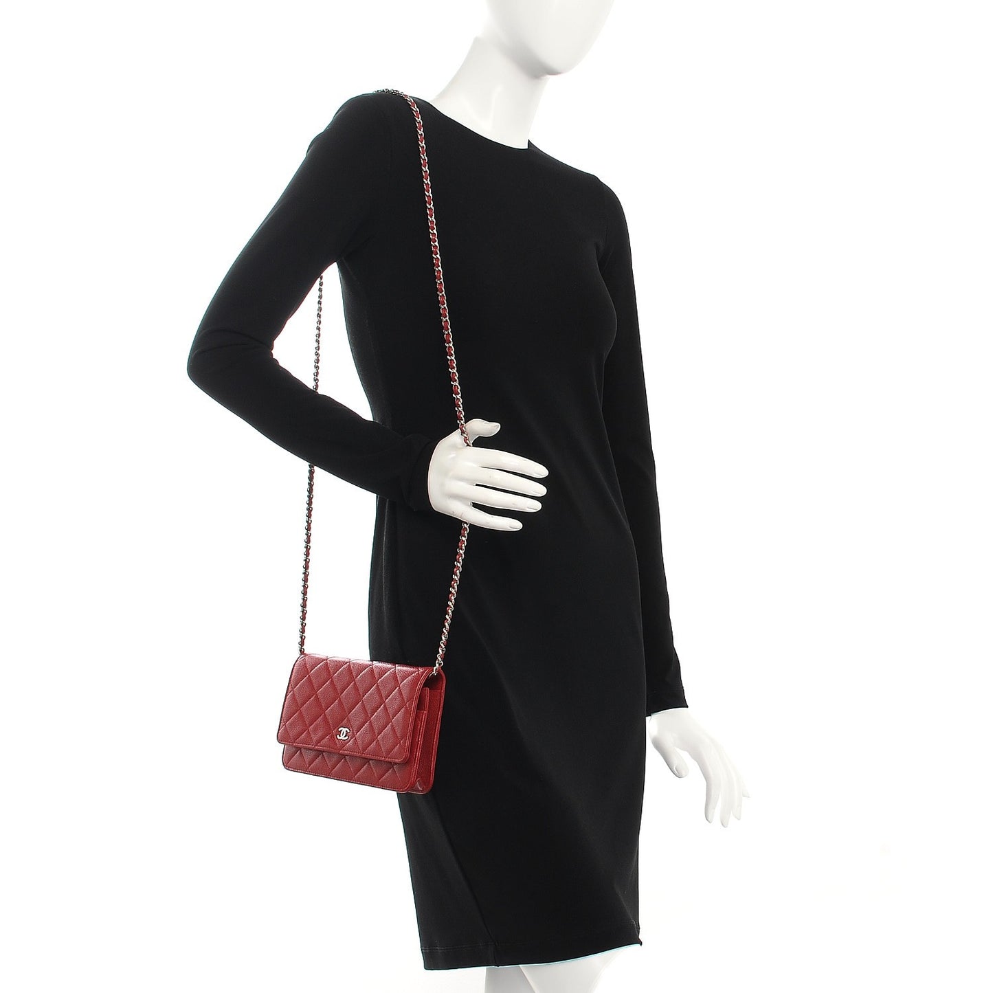 Caviar Quilted Wallet on Chain WOC Red