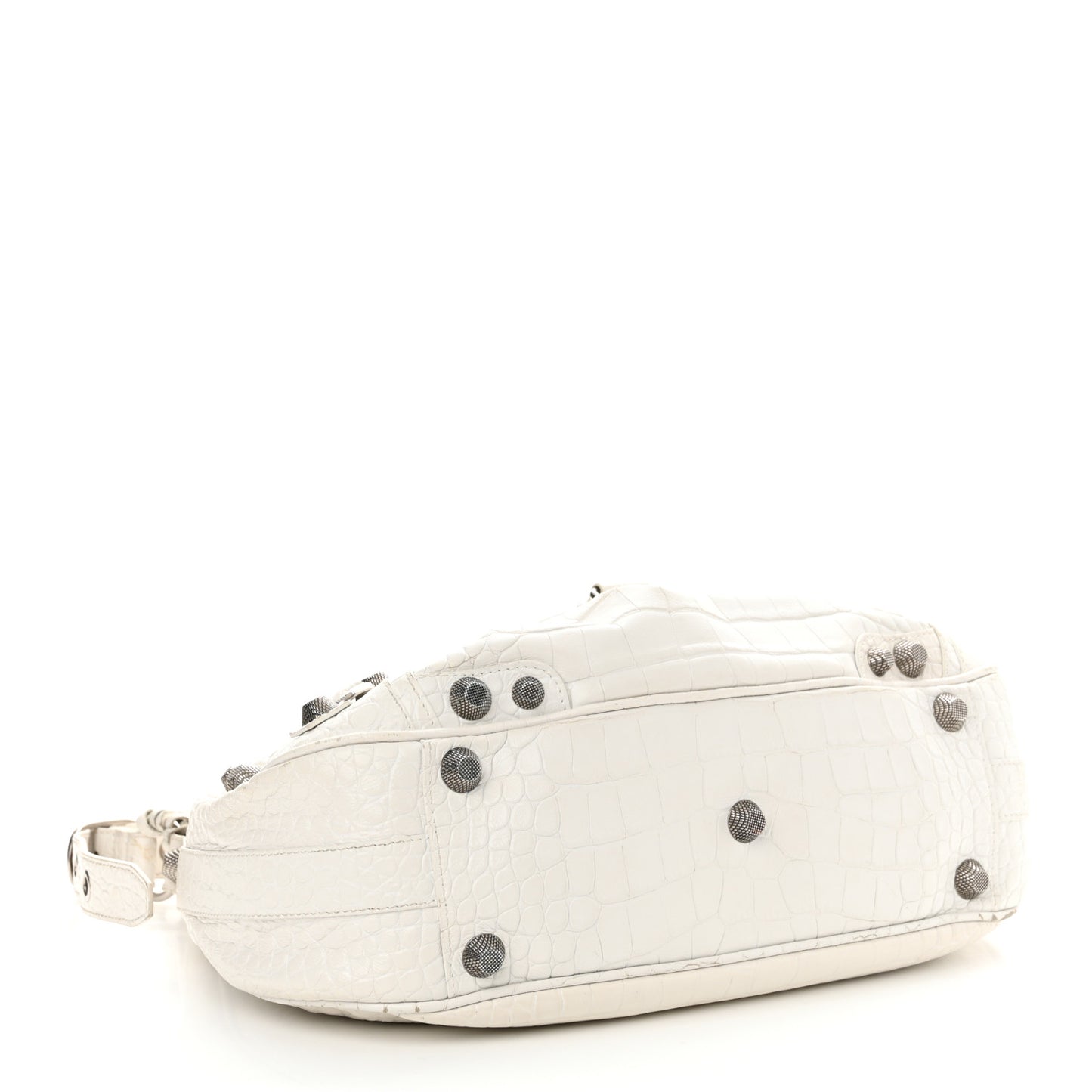 Extra Supple Calfskin Crocodile Embossed Medium Le Cagole Shoulder Bag White