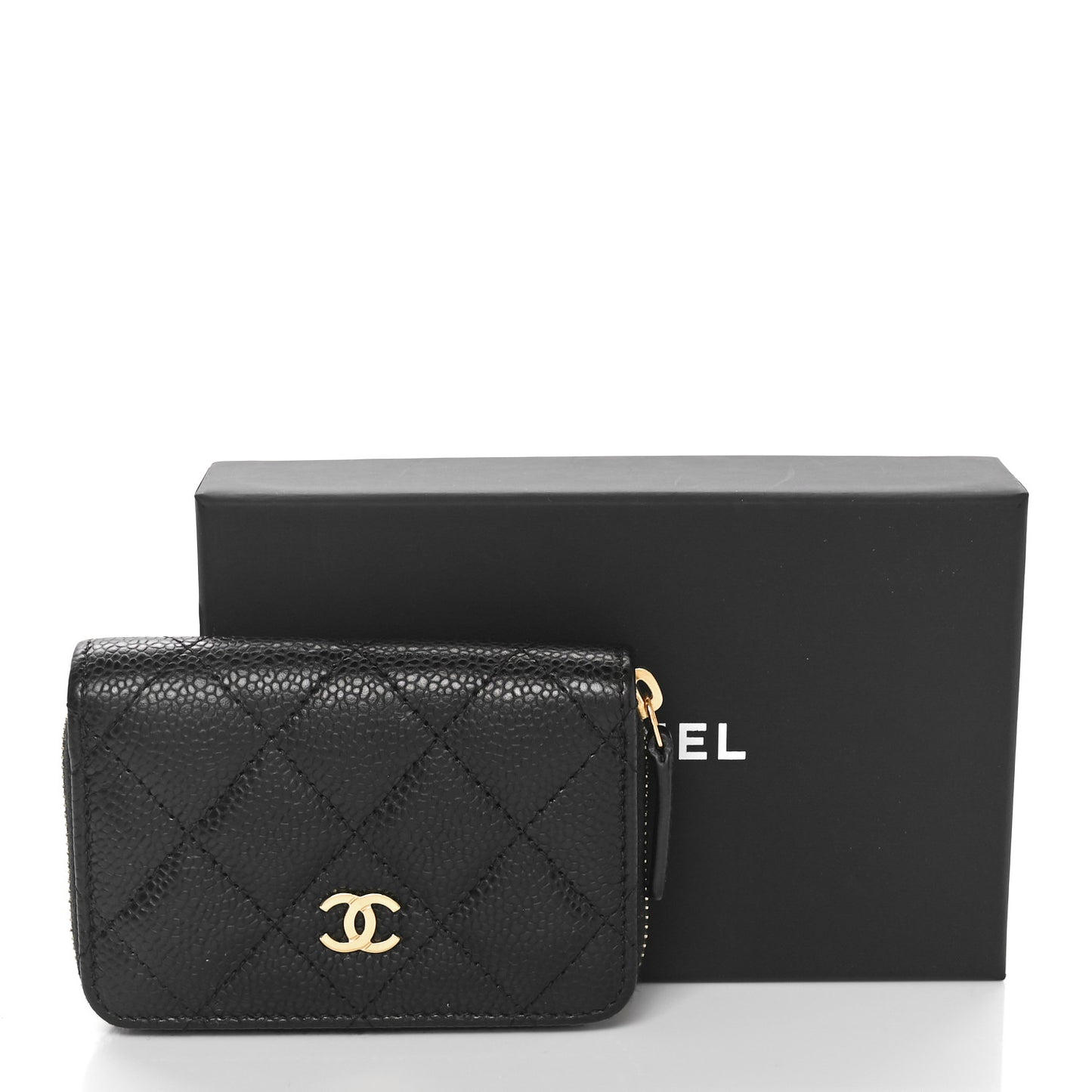 Caviar Quilted Zip Coin Purse Black