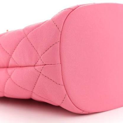 Chanel Lambskin Quilted Chaine Lettre Small Bucket Bag Pink 9 of 11