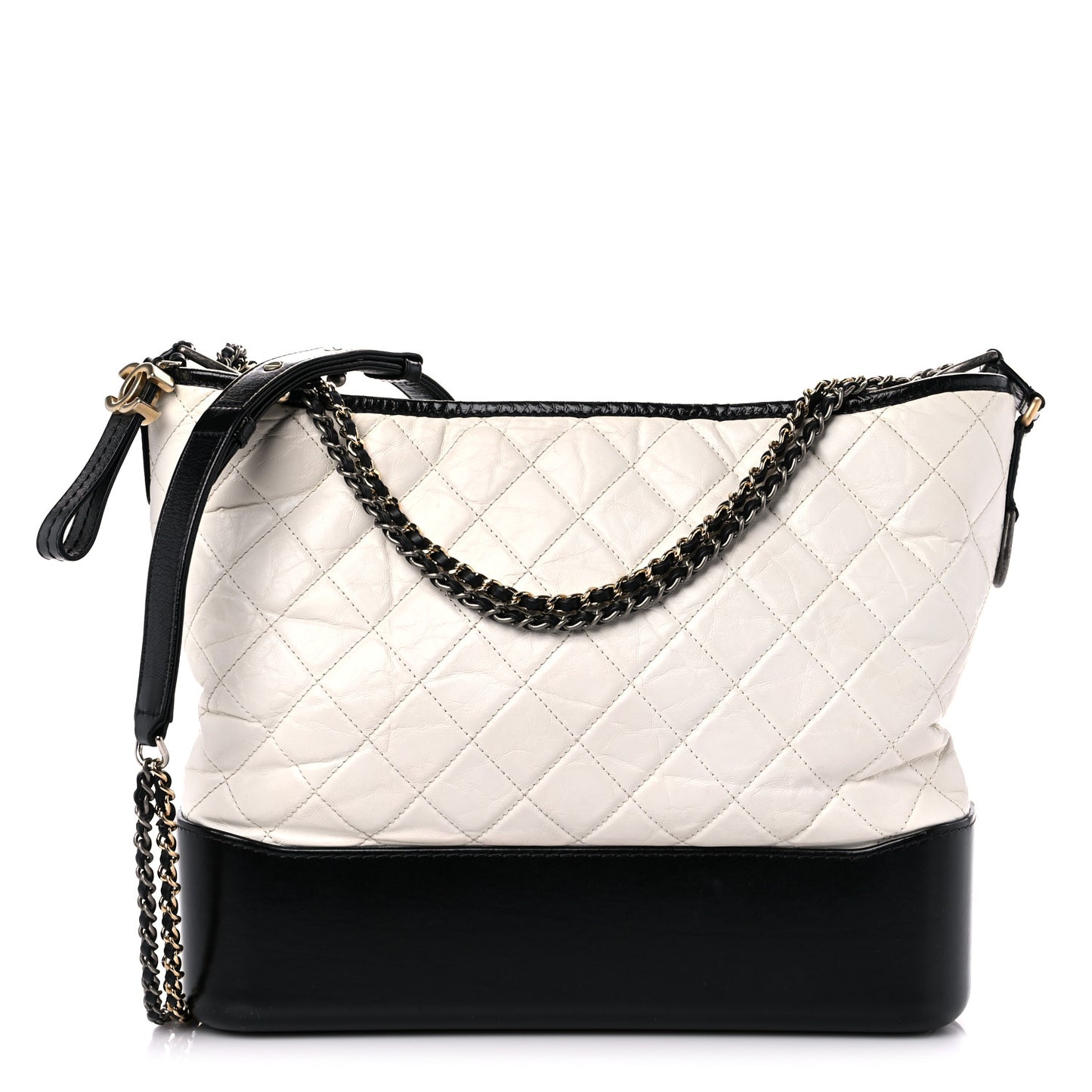 Aged Calfskin Quilted Large Gabrielle Hobo White Black