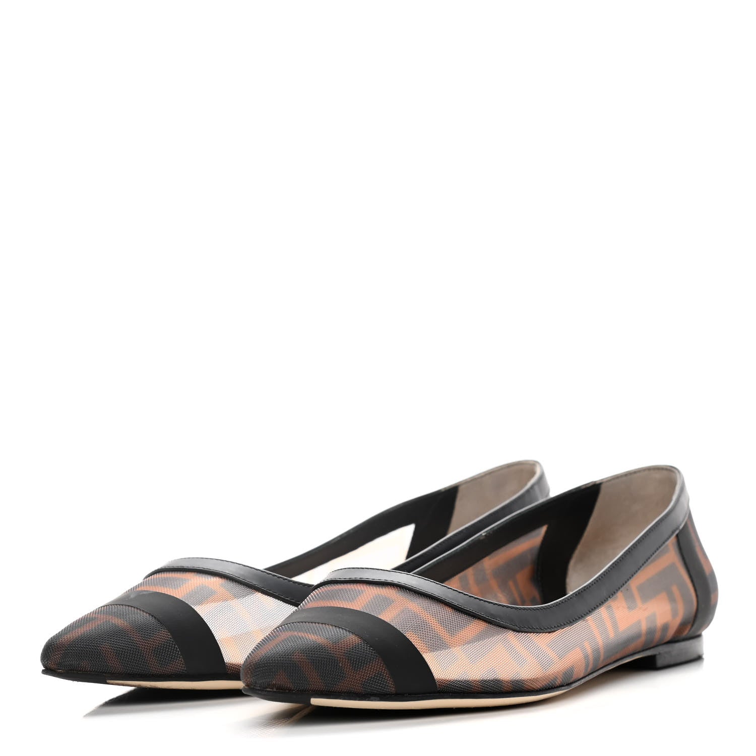 Fendi Mesh FF Skimmer Ballerina Flats 39 Tobacco Moro Black 3 of 10