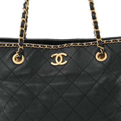 Chanel Calfskin Quilted Chain Lines Shopping Tote Black 8 of 12