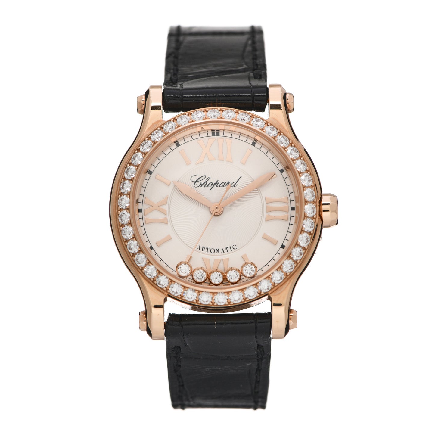 18K Rose Gold Alligator Diamond Bezel 30mm Happy Sport Automatic Watch