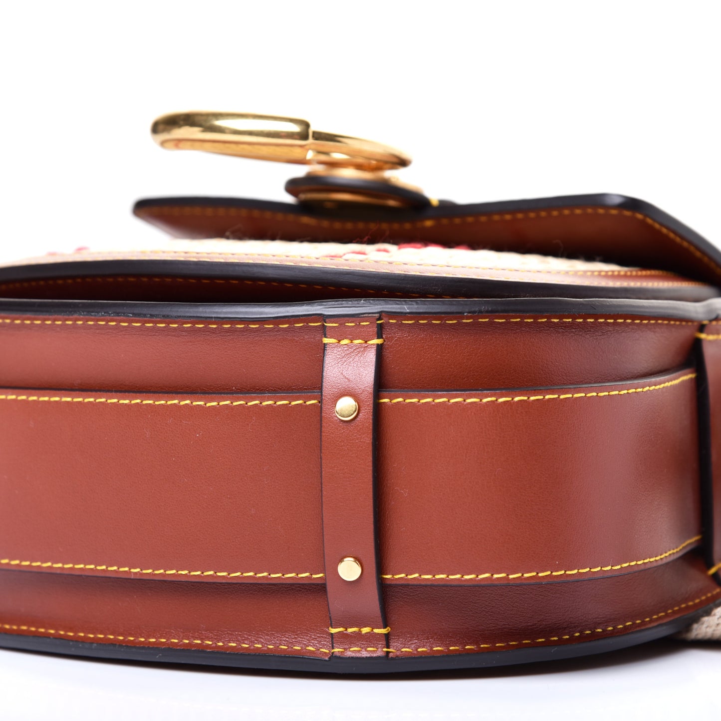Calfskin Raffia Embroidered Small Tess Bag Sepia Brown