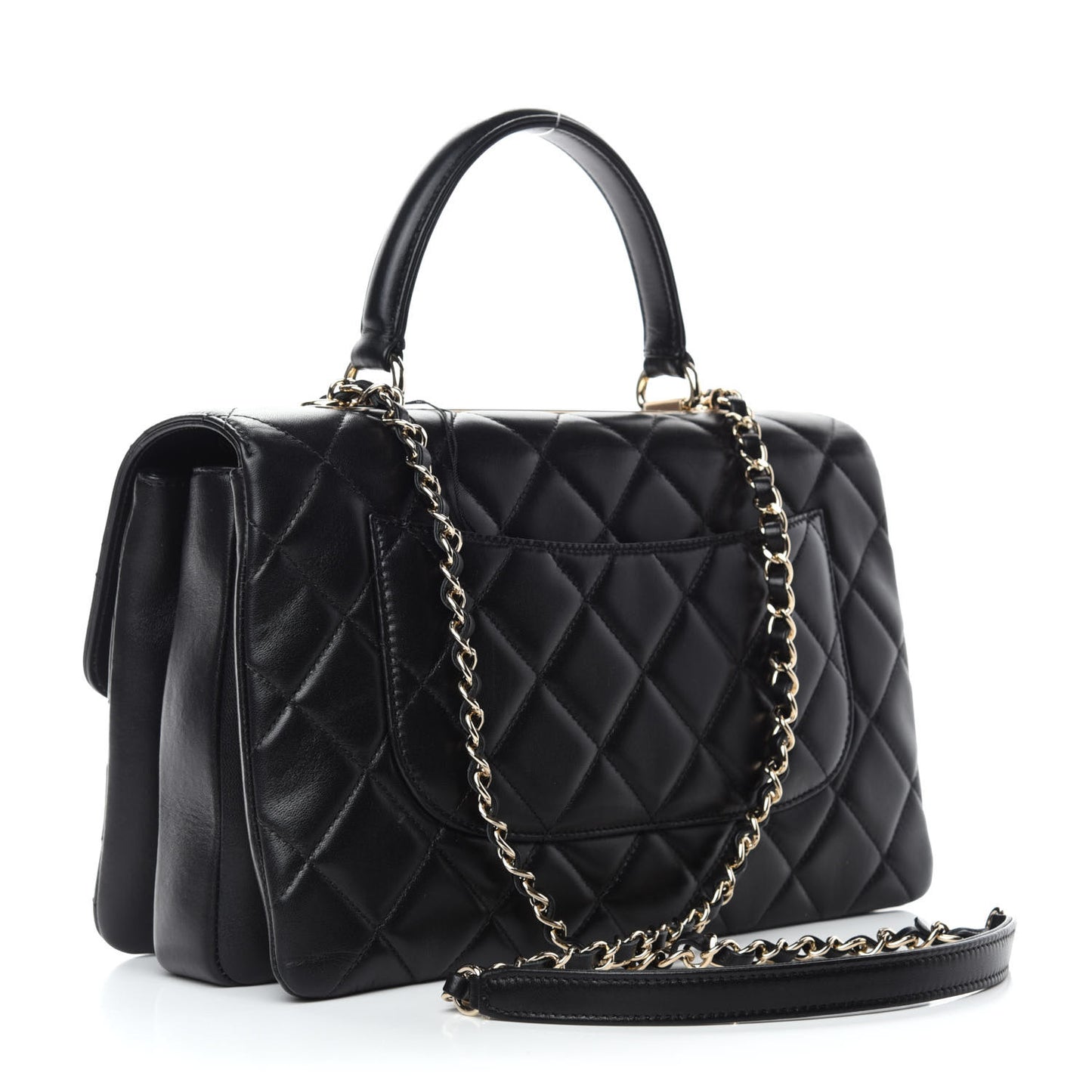 Lambskin Quilted Medium Trendy CC Flap Dual Handle Bag Black