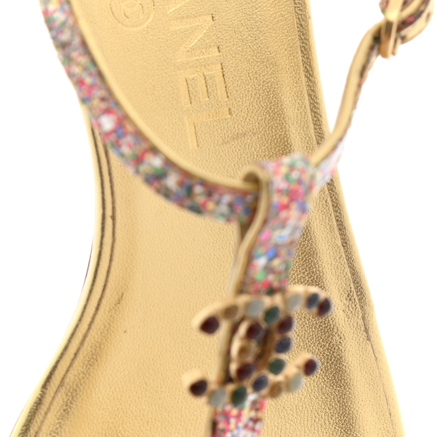 Chanel Patent Glitter Fabric CC Thong Sandals 37.5 Multicolor 14 of 15
