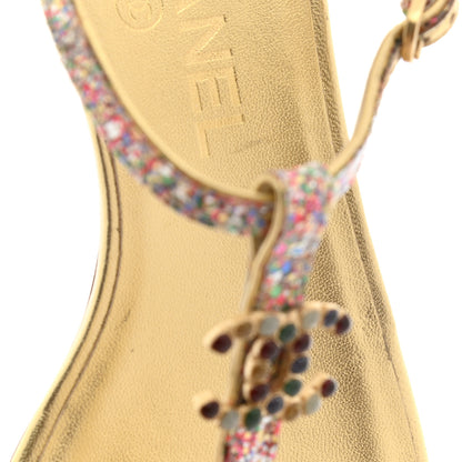 Chanel Patent Glitter Fabric CC Thong Sandals 37.5 Multicolor 14 of 15