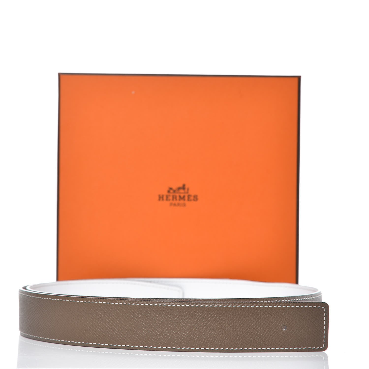 Hermes Epsom 32mm Belt Strap 95 White Etoupe 9 of 9