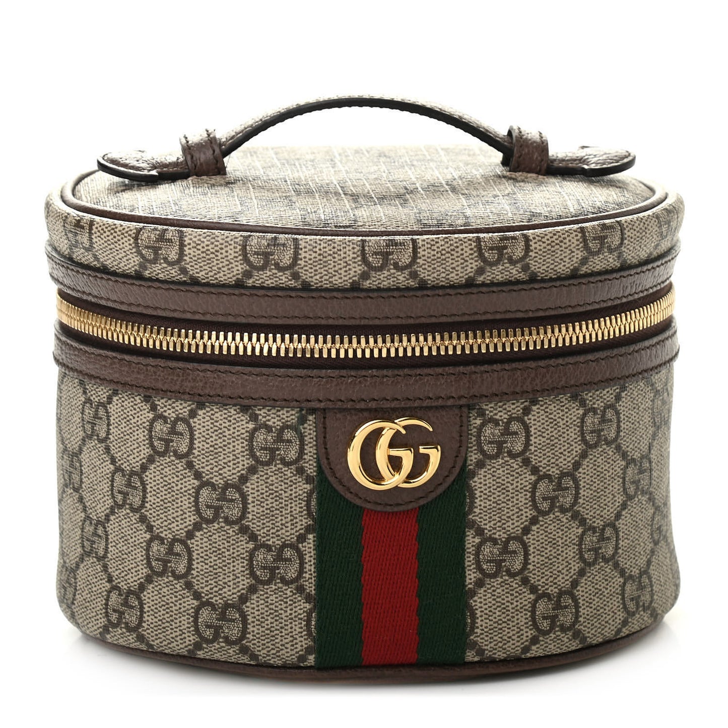 GG Supreme Monogram Textured Calfskin Web Ophidia Vanity Cosmetic Case Beige Ebony New Acero