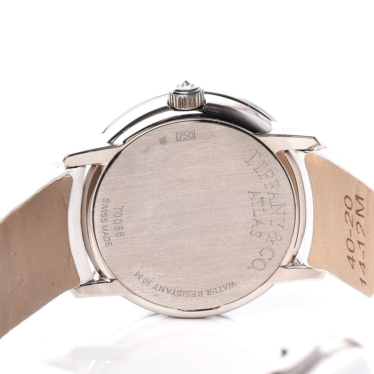 18K White Gold Satin Diamond Mother of Pearl 26mm Atlas Round Cocktail Quartz Watch