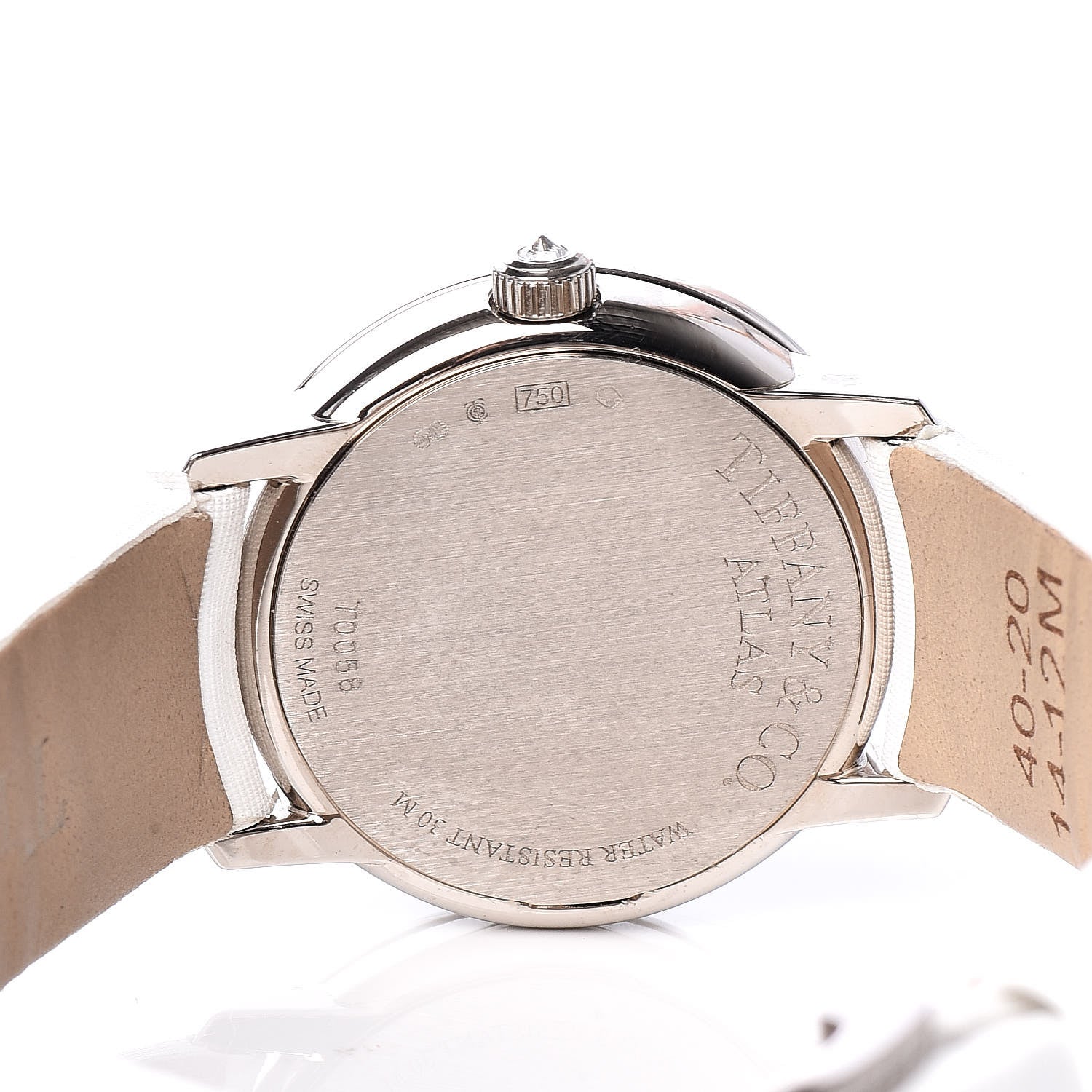Tiffany 18K White Gold Satin Diamond Mother of Pearl 26mm Atlas Round Cocktail Quartz Watch 5 of 7