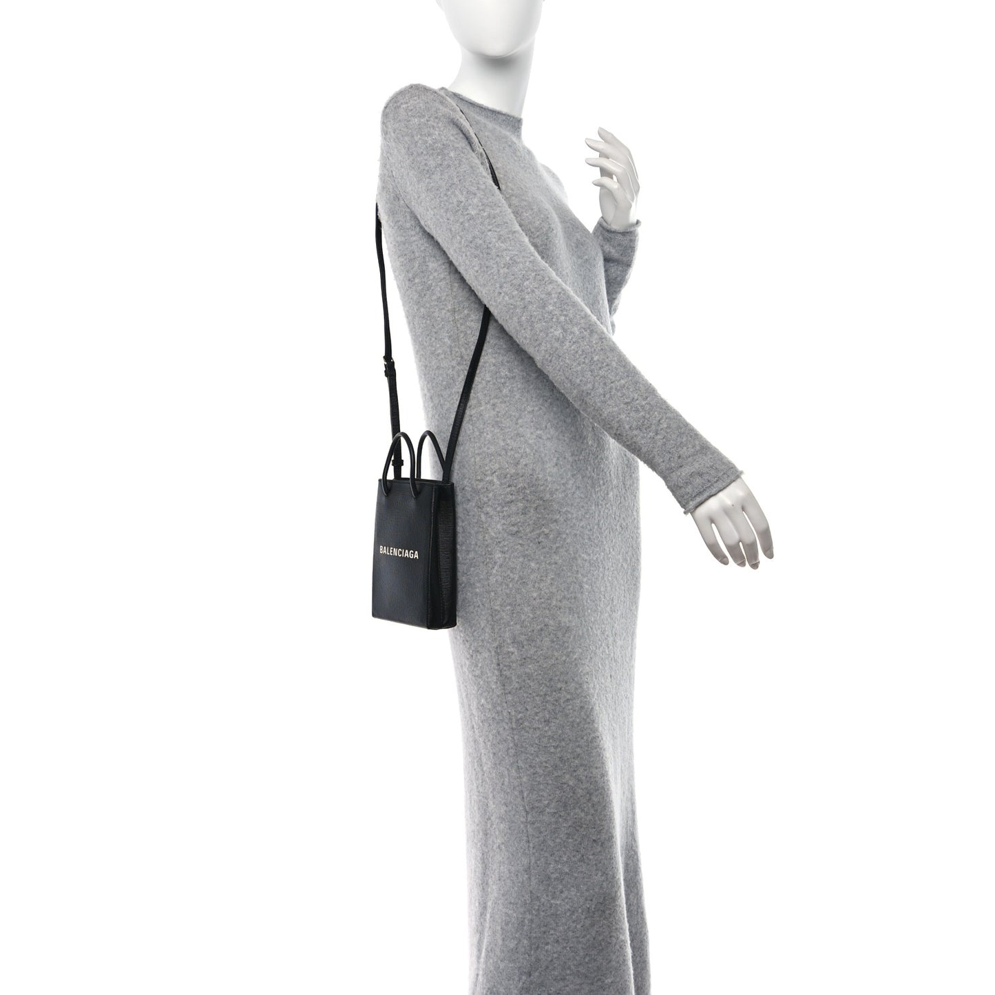 Squared Calfskin Logo Shopping Phone Holder Bag Black
