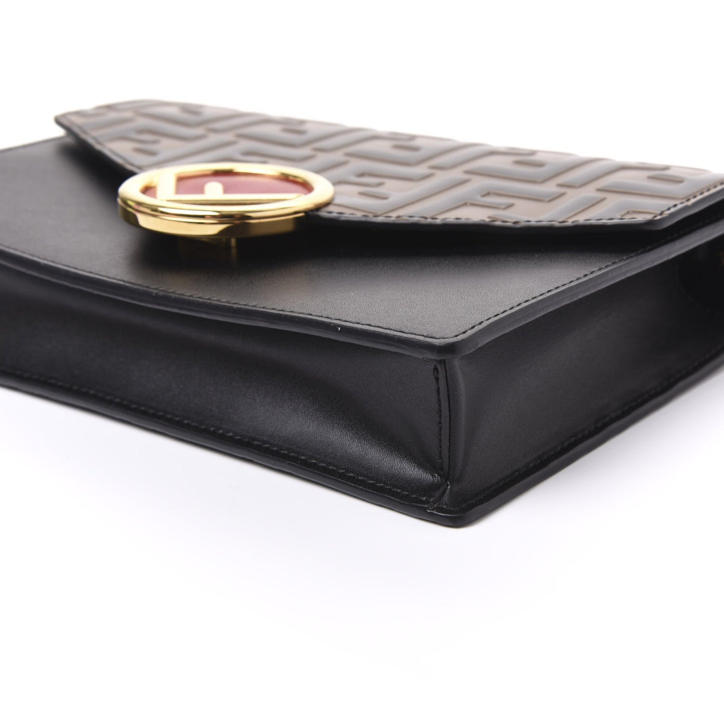 Vitello Liberty F is Fendi Bi-Color FF 1974 Embossed Medium Envelope Wallet On Chain Black Maya