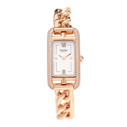 Hermes 18K Rose Gold Diamond Mother of Pearl 17mm Nantucket Quartz Watch 1 of 6