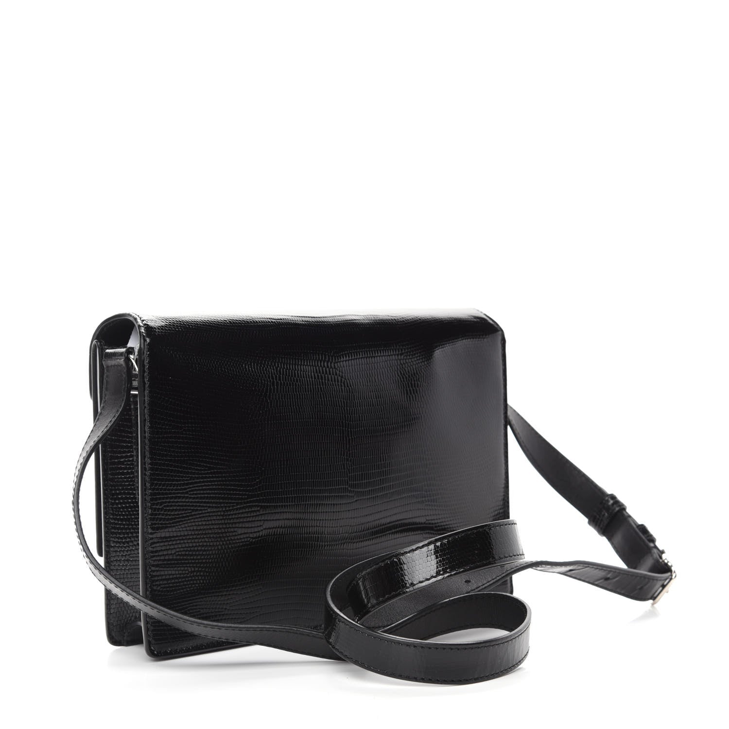 Saint Laurent Patent Calfskin Lizard Embossed Medium Margaux Shoulder Bag Black 3 of 10