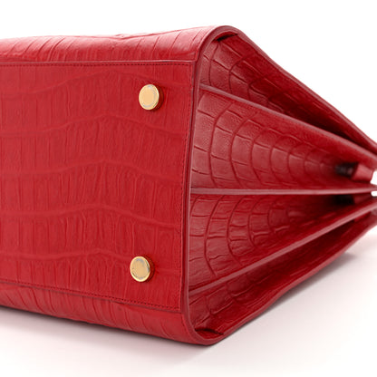 Saint Laurent Calfskin Crocodile Embossed Large Sac De Jour Carryall Lipstick Red 10 of 10