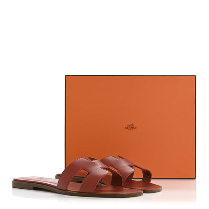 Hermes Box Calfskin Oran Sandals 39 Rouge Tomette 10 of 10