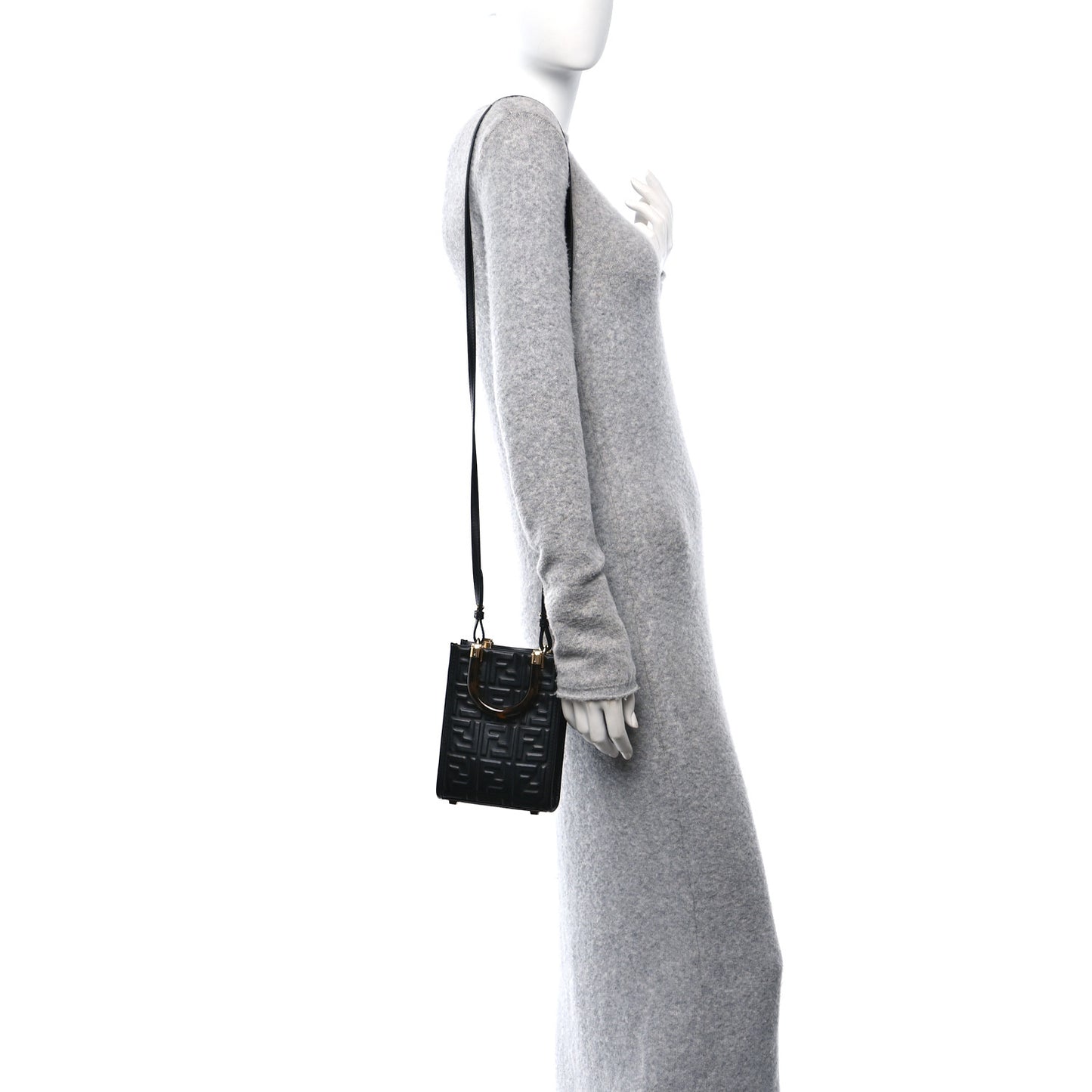 Vitello Plexiglass FF Embossed Mini Fendi Sunshine Shopper Tote Black