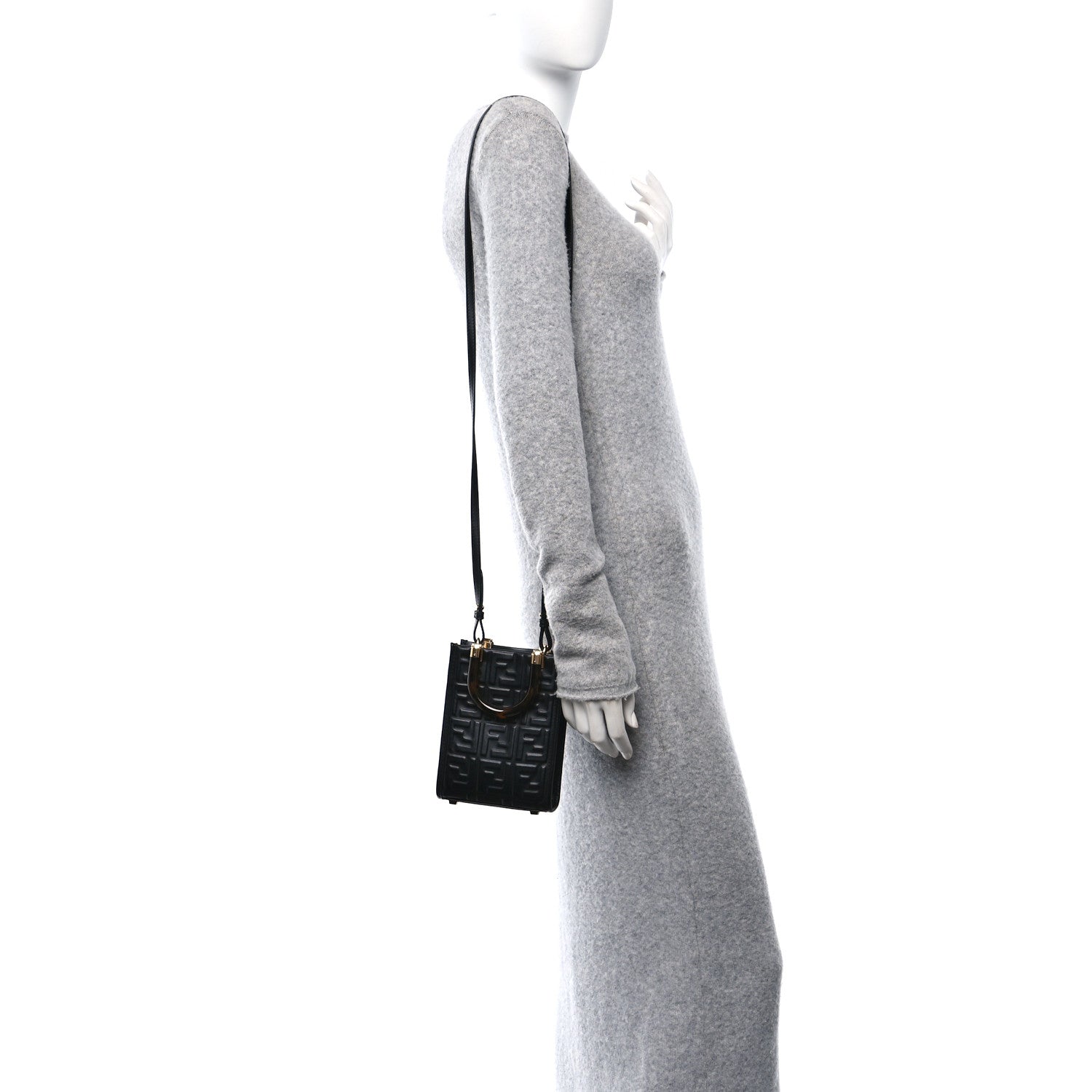 Fendi Vitello Plexiglass FF Embossed Mini Fendi Sunshine Shopper Tote Black 2 of 10