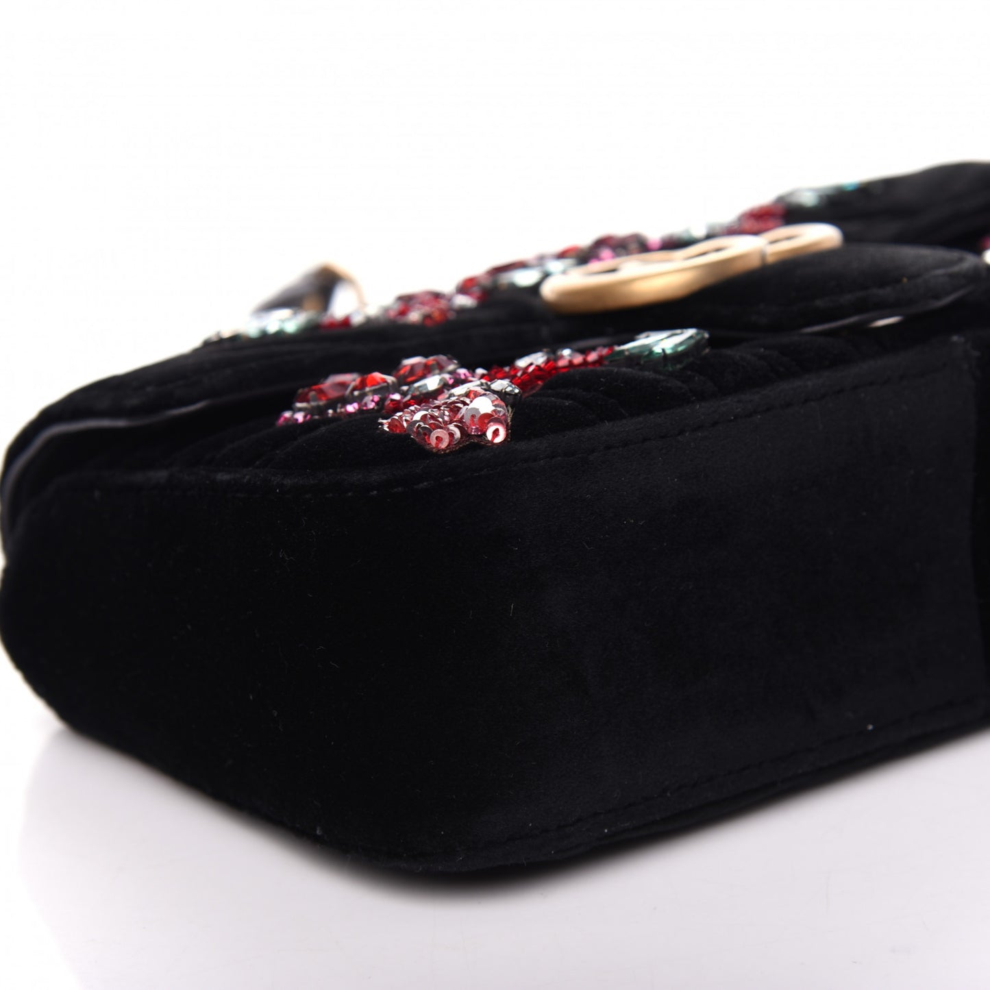 Velvet Matelasse Embroidered Mini GG Marmont Shoulder Bag Black