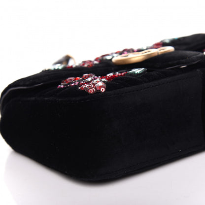 Gucci Velvet Matelasse Embroidered Mini GG Marmont Shoulder Bag Black 8 of 9