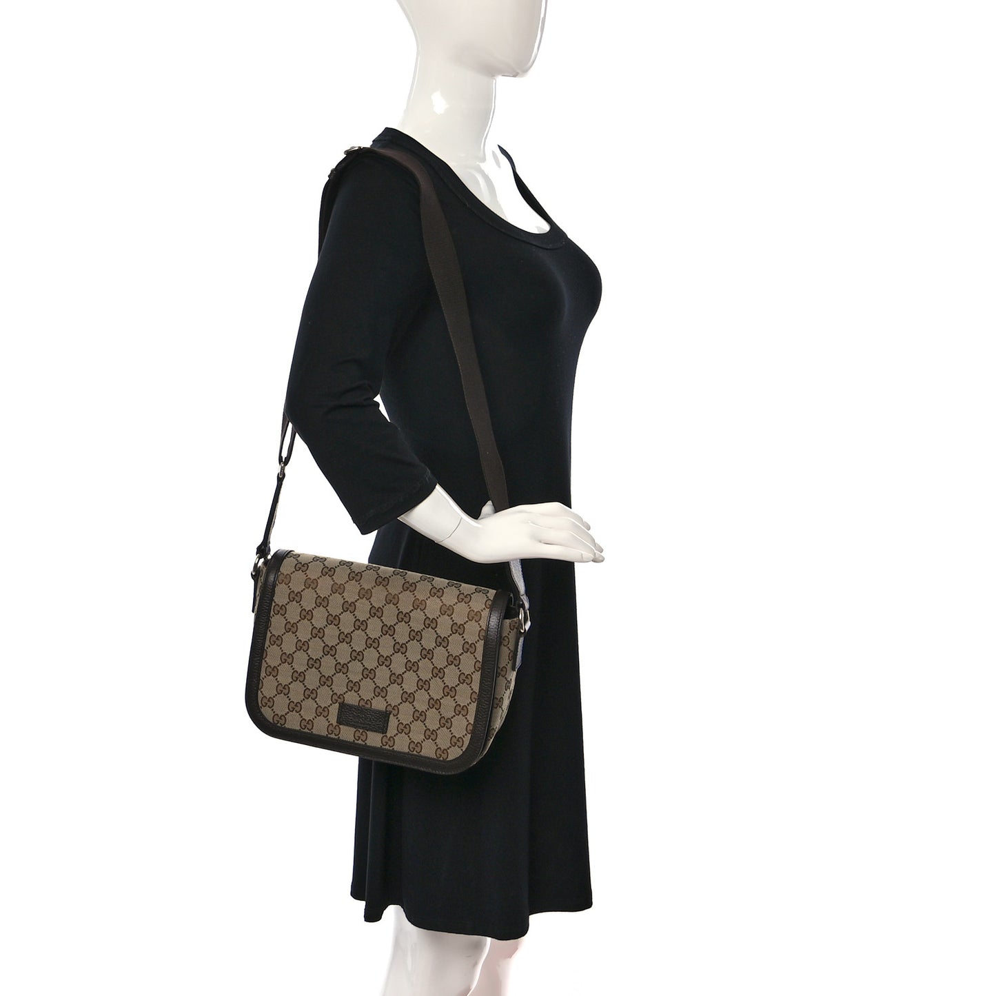 Monogram Flap Messenger Bag Beige Dark Brown