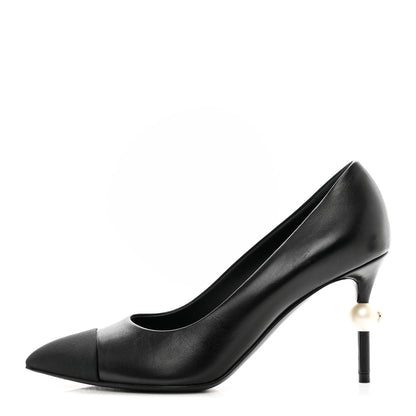 Chanel Grosgrain Cap Toe CC Pearl Pumps 37 Black 1 of 8