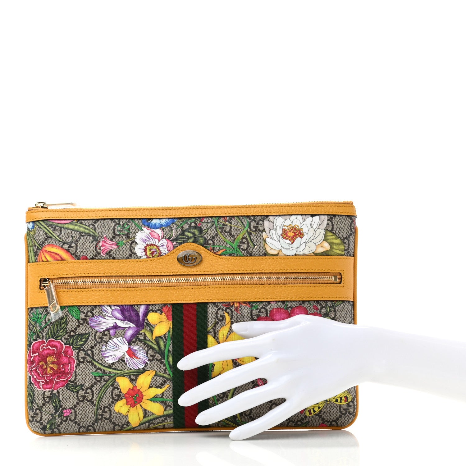 Gucci GG Supreme Monogram Flora Large Ophidia Pouch Clutch Beige Multicolor Crop 2 of 7