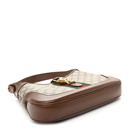 Gucci GG Supreme Monogram Azalea Calfskin Web Small Jackie 1961 Hobo Beige Ebony Brown Sugar 4 of 12