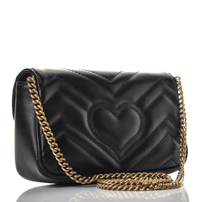 Gucci Calfskin Matelasse Super Mini GG Marmont Shoulder Bag Black 3 of 10