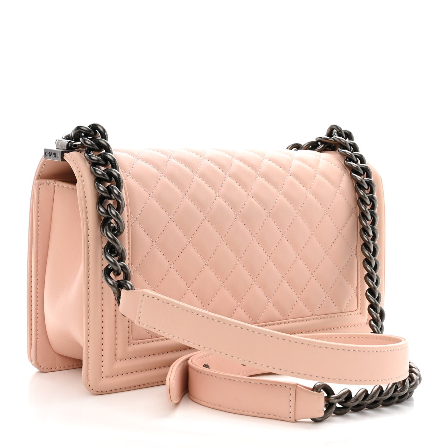 Calfskin Quilted Medium Boy Flap Light Pink