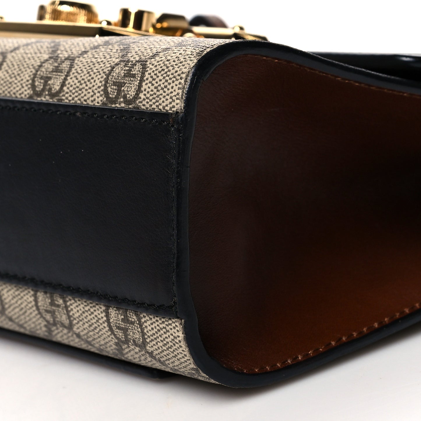 GG Supreme Monogram Calfskin Small Padlock Shoulder Bag Beige Black Cuir