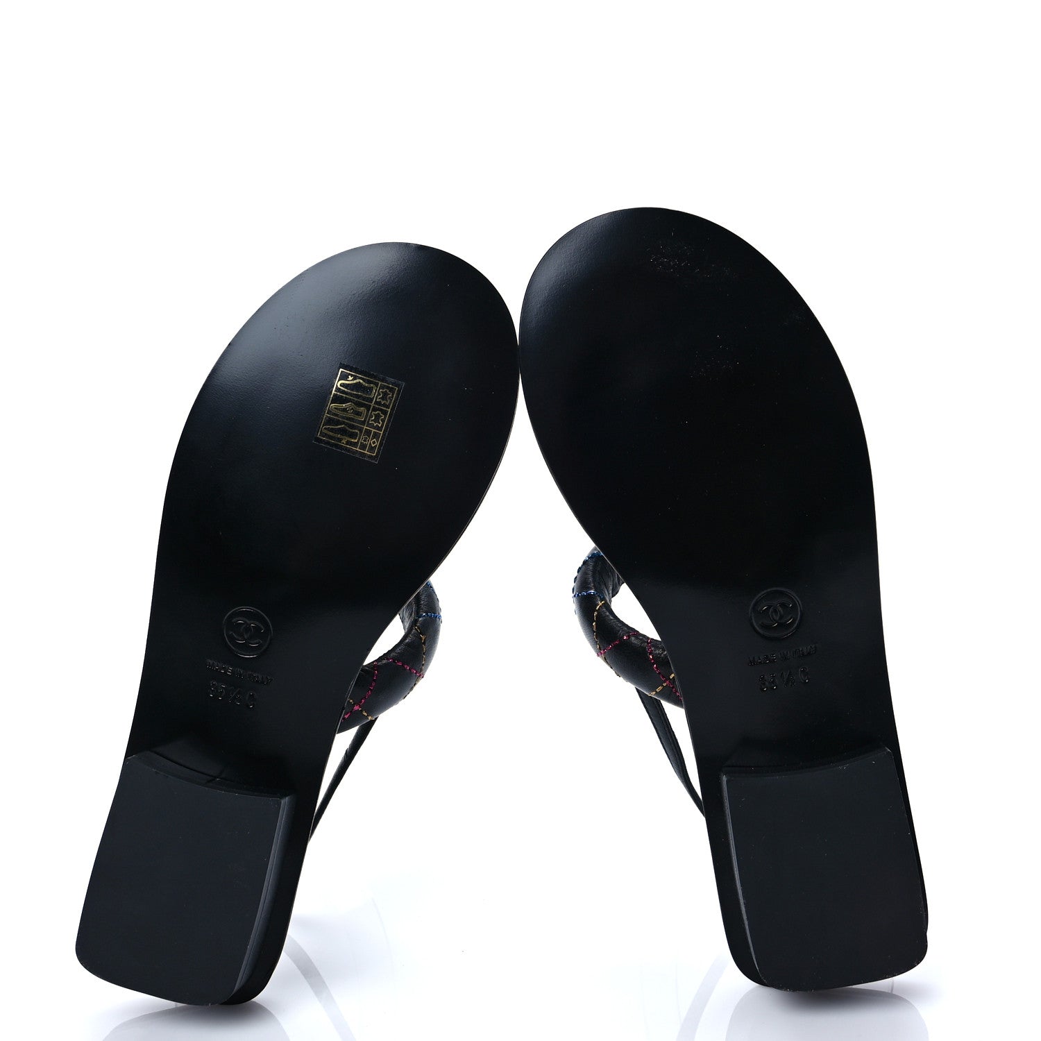 Chanel Lambskin Crystal Rainbow Stitched CC Thong Sandals 35.5 Black 5 of 7
