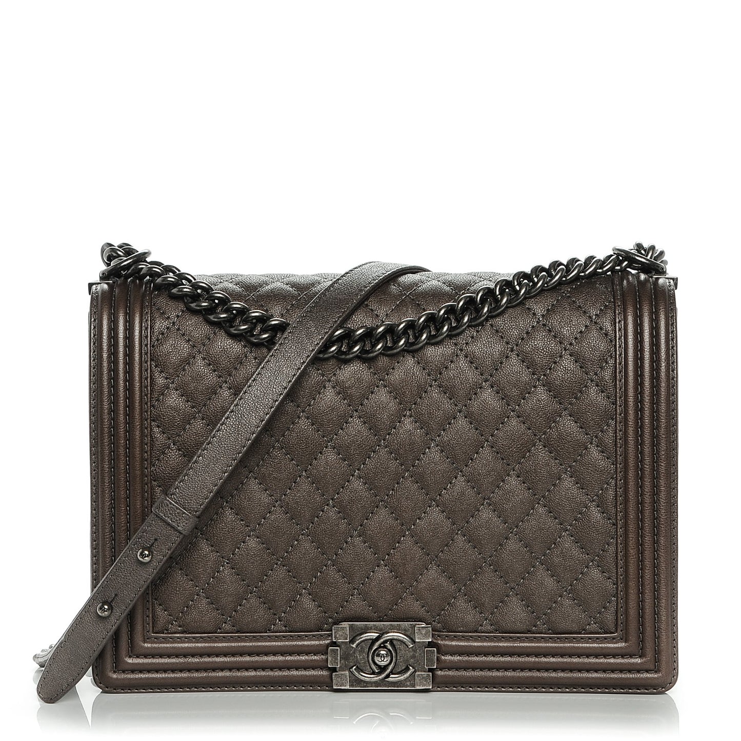 Calfskin Quilted Large Boy Flap Grey