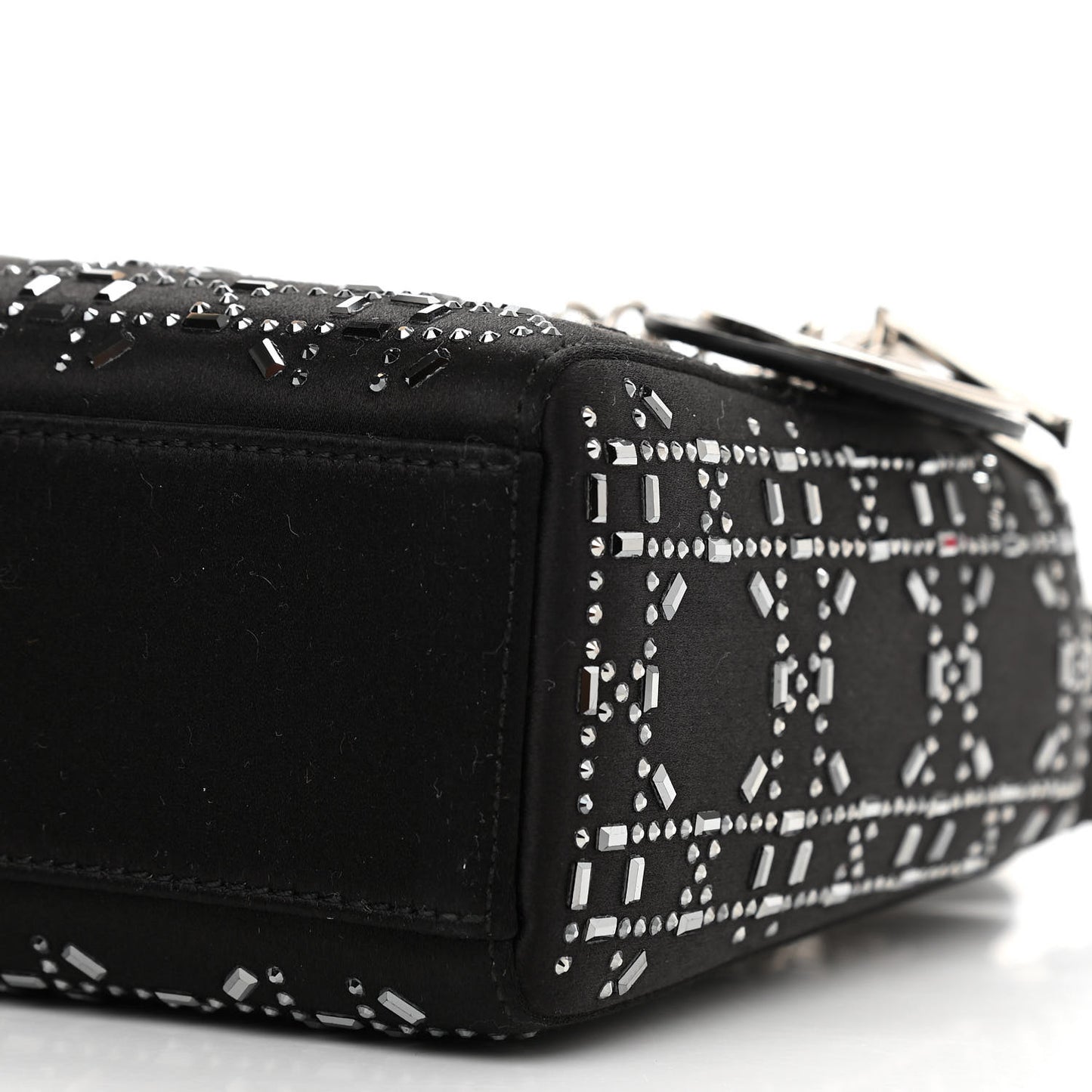 Satin Crystal Cannage Mini Lady Dior Black