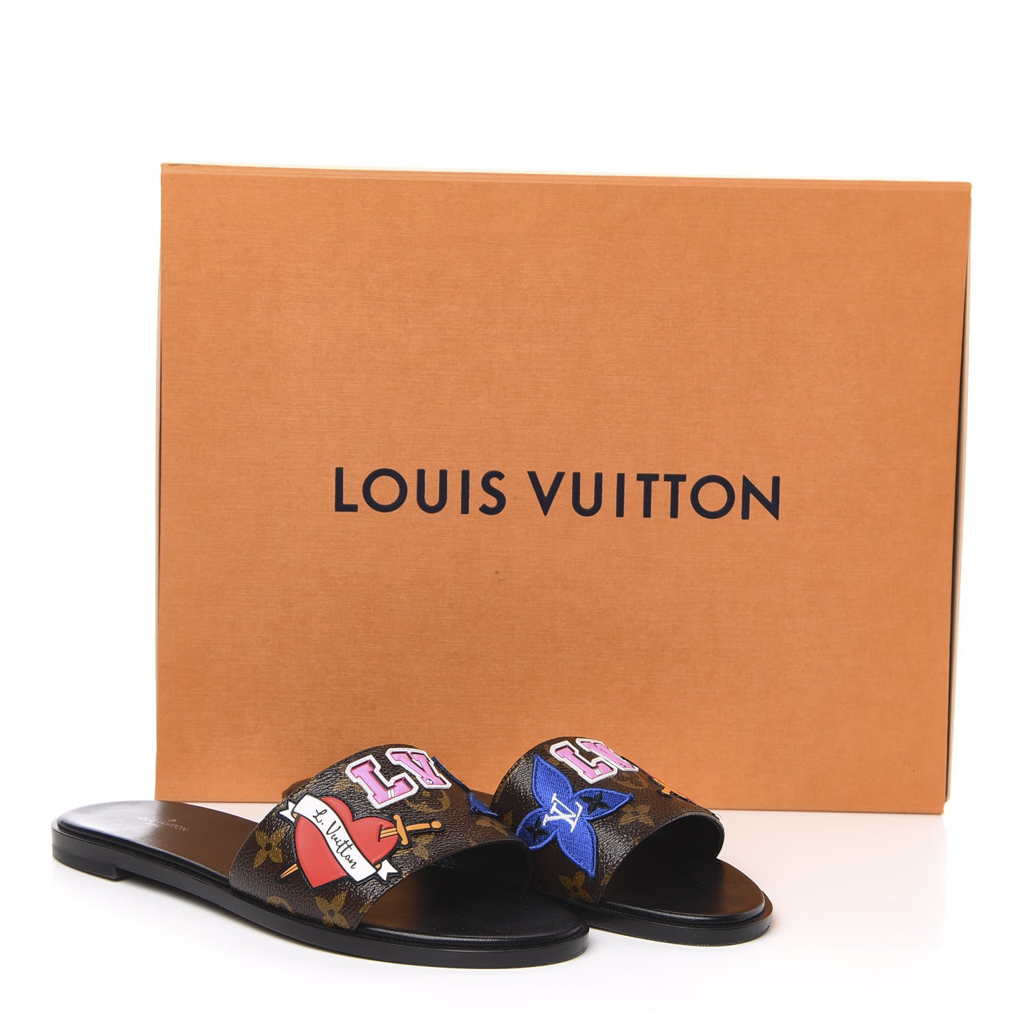 Louis Vuitton Patent Calfskin Monogram Black Heart Flat Mules 39 Cacao 10 of 10