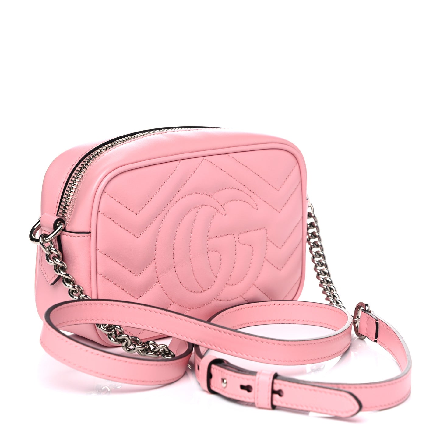 Calfskin Matelasse Mini GG Marmont Chain Shoulder Bag Wild Rose