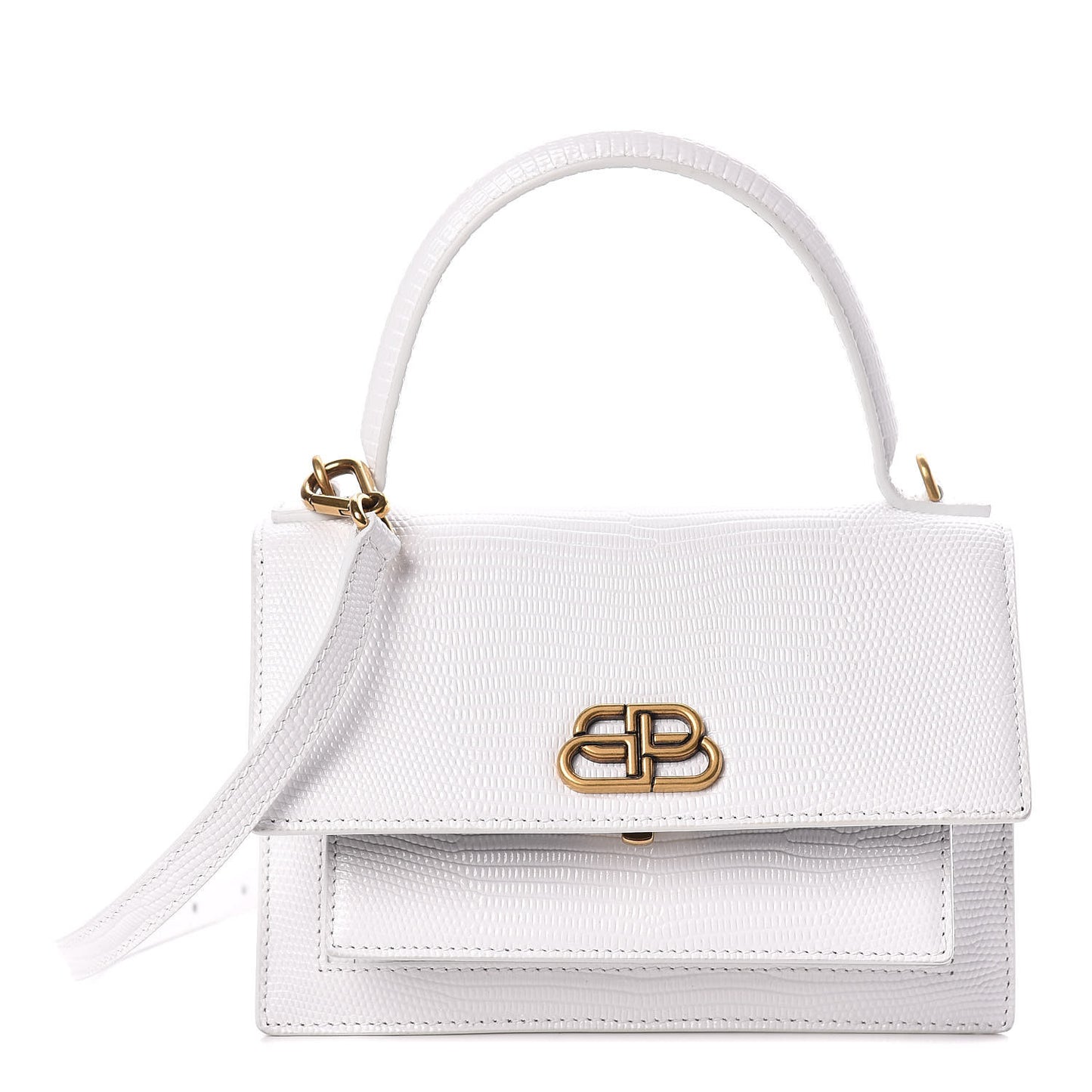Patent Calfskin Lizard Embossed XS Sharp Top Handle Bag White