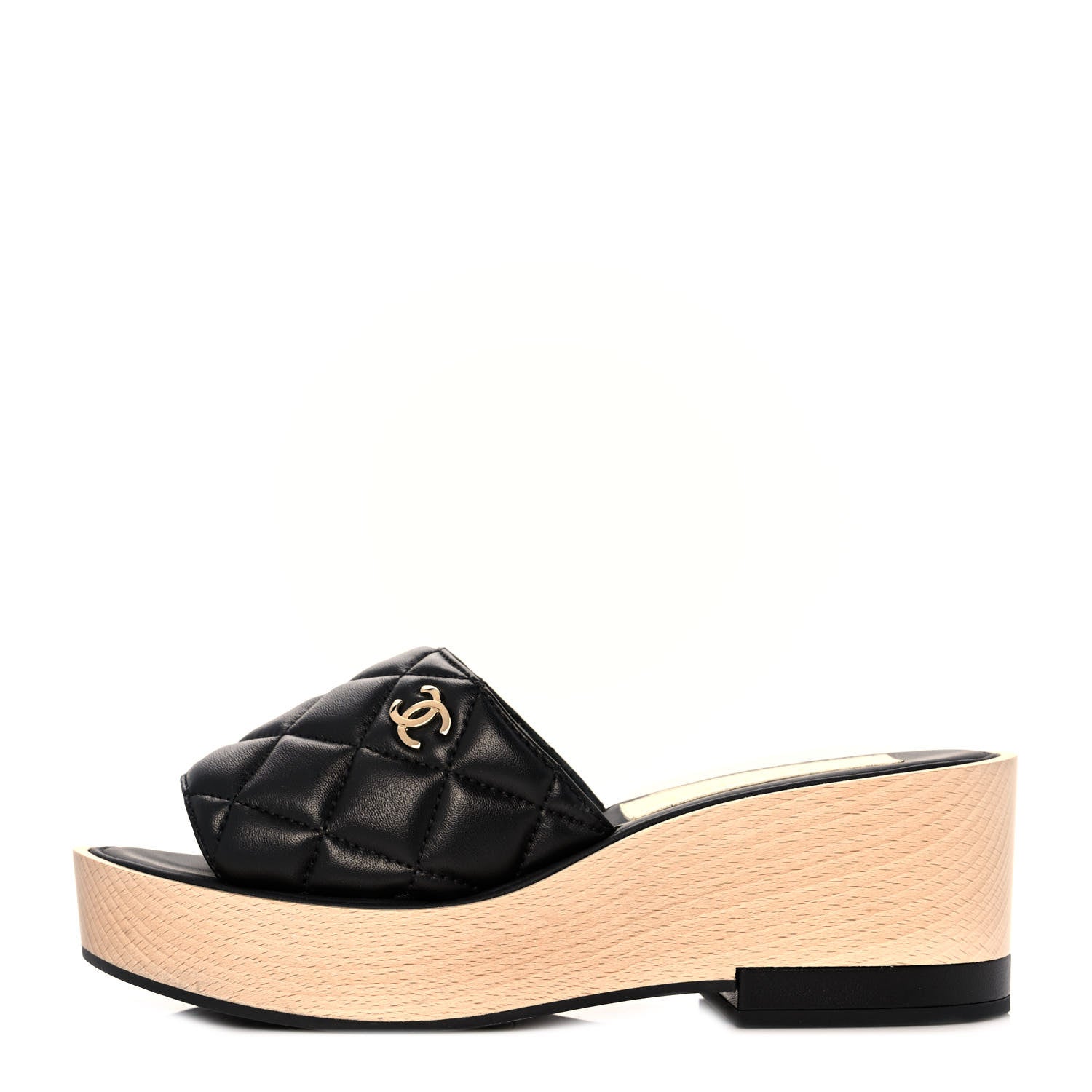 Chanel Lambskin Quilted CC Wedge Sandals 37 Black 1 of 9