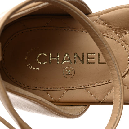 Chanel Lambskin Grosgrain Cap Toe CC Ankle Strap Sandals 36 Beige Black 7 of 8
