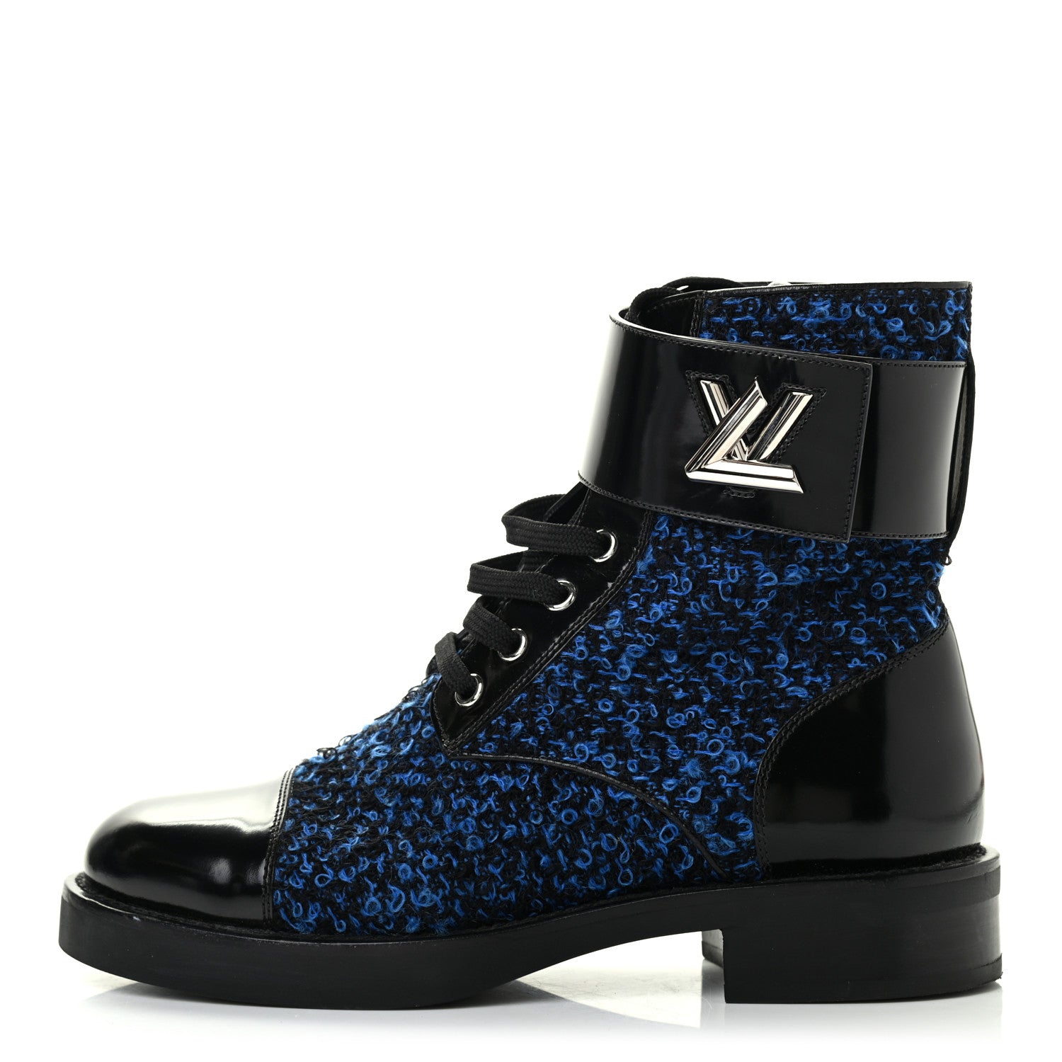 Louis Vuitton Tweed Calfskin Wonderland Ranger Boots 36.5 Blue Black 1 of 8