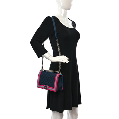 Chanel Canvas Quilted Medium Fluo Boy Flap Dark Navy Fuchsia Grey 2 of 9