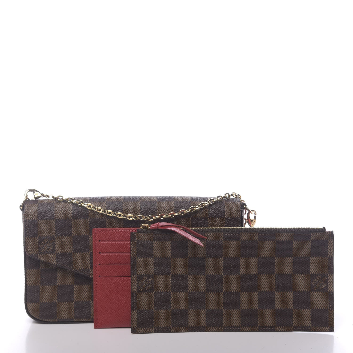 Louis Vuitton Damier Ebene Pochette Felicie Chain Wallet 3 of 13