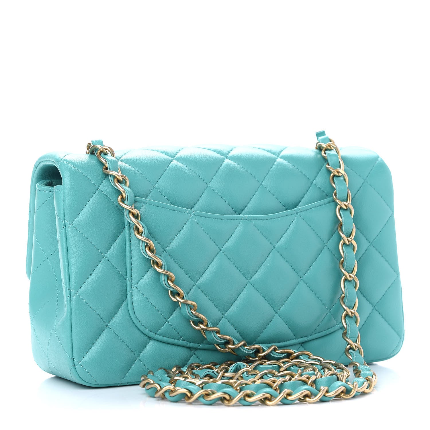 Chanel Lambskin Quilted Mini Rectangular Flap Turquoise 2 of 8