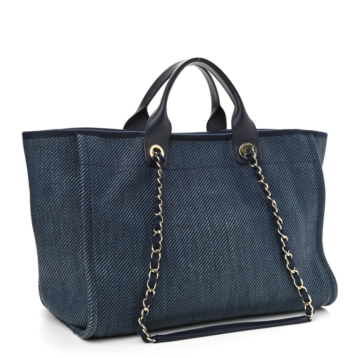 Mixed Fibers Calfskin Medium Deauville Tote Navy Blue