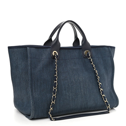 Chanel Mixed Fibers Calfskin Medium Deauville Tote Navy Blue 3 of 10