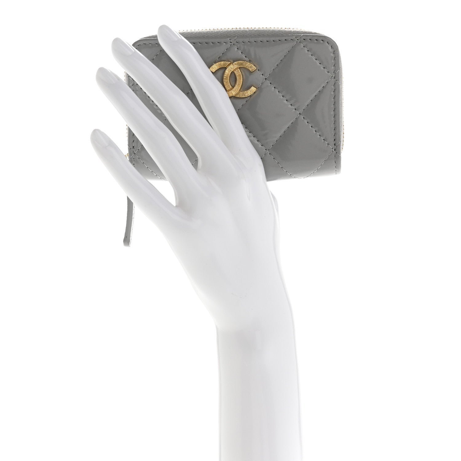 Chanel Shiny Lambskin Quilted Textured CC Zip Coin Purse Gris 2 of 8