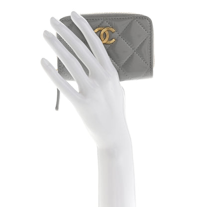 Chanel Shiny Lambskin Quilted Textured CC Zip Coin Purse Gris 2 of 8