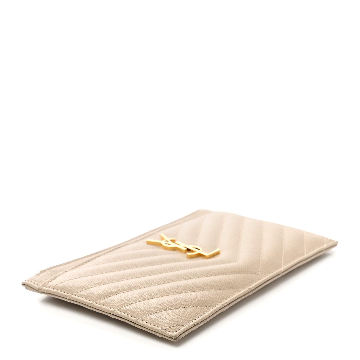 Saint Laurent Grain De Poudre Chevron Monogram Bill Pouch Sea Salt 4 of 8